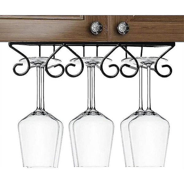 Svart Vinglasshylle Holder Metall Under Skap Stemware