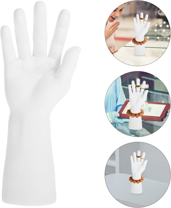 2 st vit manlig skyltdocka hand display stativ plast smyckeshållare