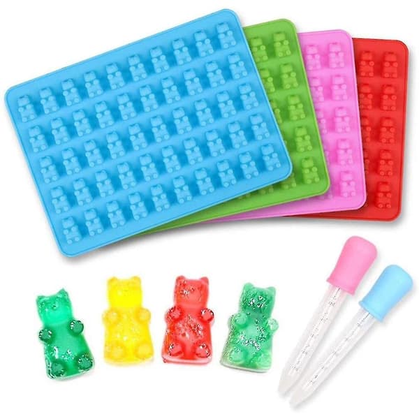 Gummy Bear-form med dryppere, 50 huller, 4 farger, matkvalitet