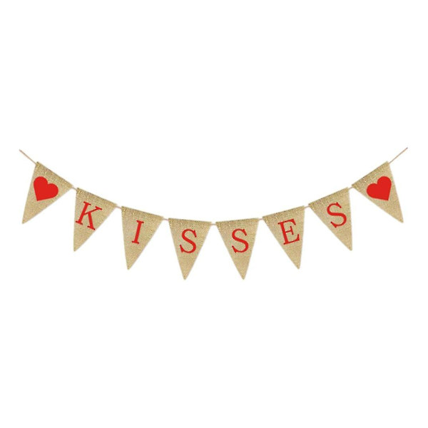 Kisses Hearts Burlap Flaggbanner Bröllopsbanner