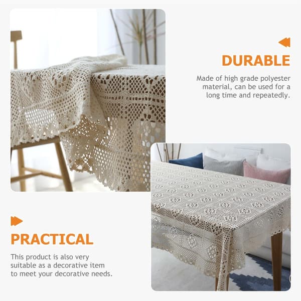 Dekorativ heklet duk i beige polyester, 60x60cm multifunksjonell bordduk