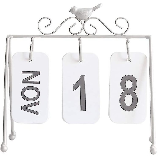 Tabell Flip Calendar White Birdie Side 365 Day Desktop Calendar Creative Iron Bird Calendar (hvit 1 stk)