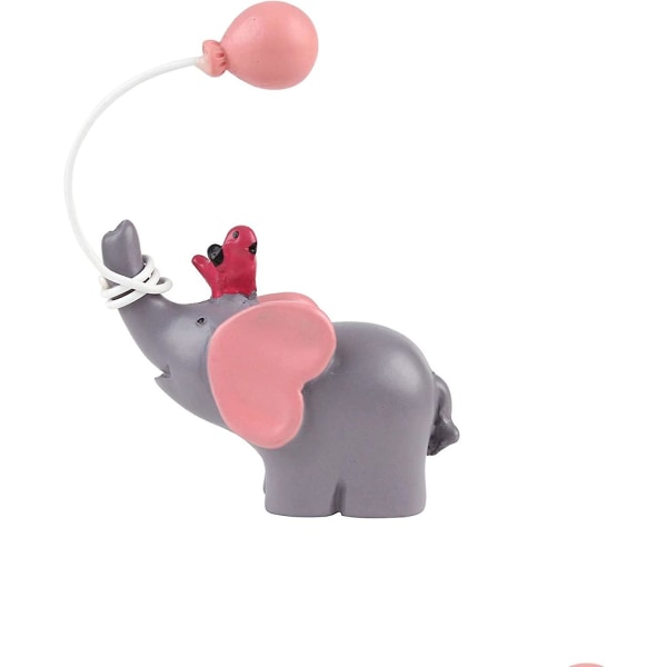 Pack Resin Little Elephant Cake Topper Med Ballong Fågel Baby Shower Flicka Födelsedagsfest Skrivbordstårta Dekoration Rosa