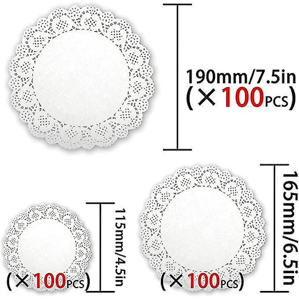 300 stk Hvite Runde Lace Papirservietter Kake Emballasje Puter
