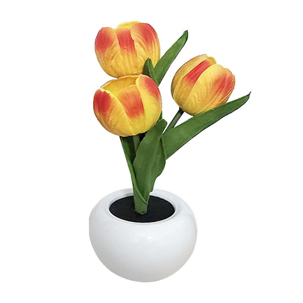 LED Natlampe Hjemmedekoration Med Keramik Vase Ornament Skrivebord Simulation Tulip Orange