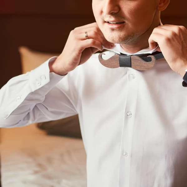 Träfluga för män justerbar längd förknuten brudgumsfluga bröllopsfest formella modeaccessoarer
