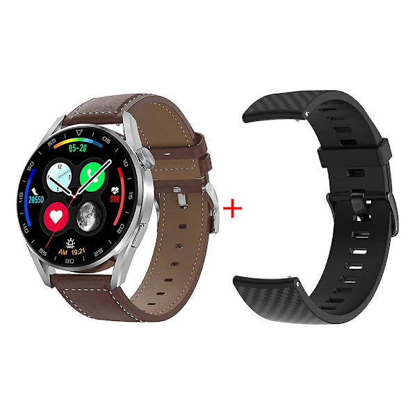 Smartwatch med Multi-sportstilstand, Split Screen-display, Hurtig Widget og Massager Silver brown leather