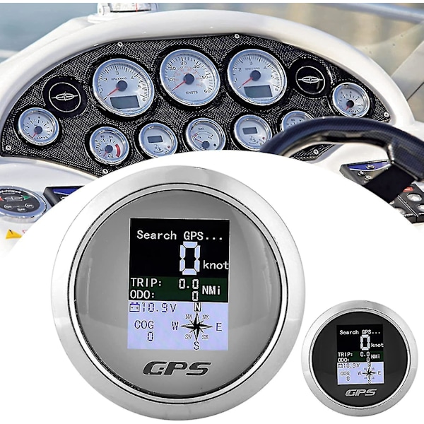 Nopeusmittari, 85 mm vedenkestävä digitaalinen GPS-nopeusmittari, ajo-ohjauskompassi, LCD-näyttö autoon, veneeseen, jahtiin, merialukseen, kuorma-autoon (valkoinen etulevy)