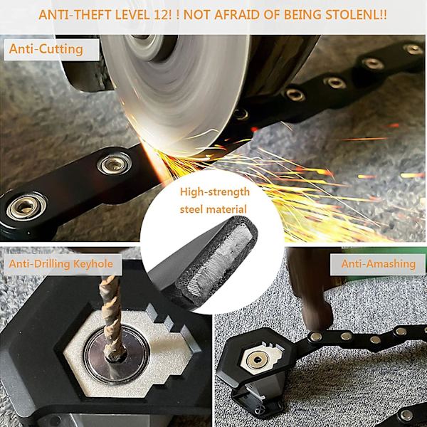 Sykkellås, Bærbar Kompakt Folding Chain, Folding Aluminium Alloy Lås Med Nøkler Og Matchende Lås