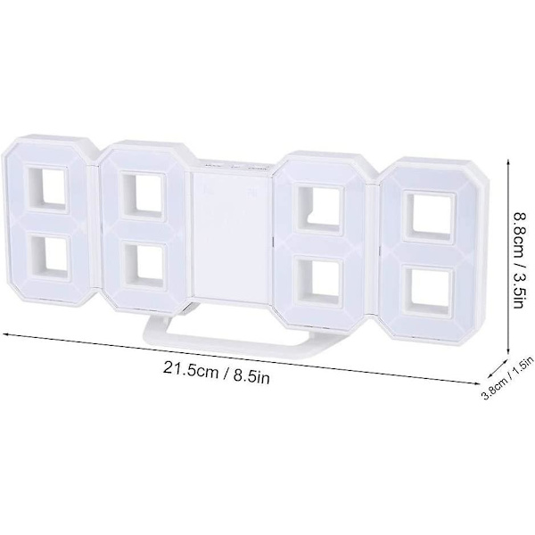 3D LED Digital Veggklokke, Soverom Kontor Alarmklokke, Hjemmedekorasjon, Hvit Hus (hvit)