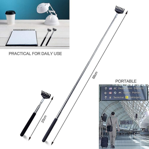 2 Svarte Ryggkløere Laget Av Høy Kvalitet Rustfritt Stål, Med En Utvidbar Stang Utvidbar Opp Til 68cm Kompatibel Med Kløing I Hodet Og Ryggen