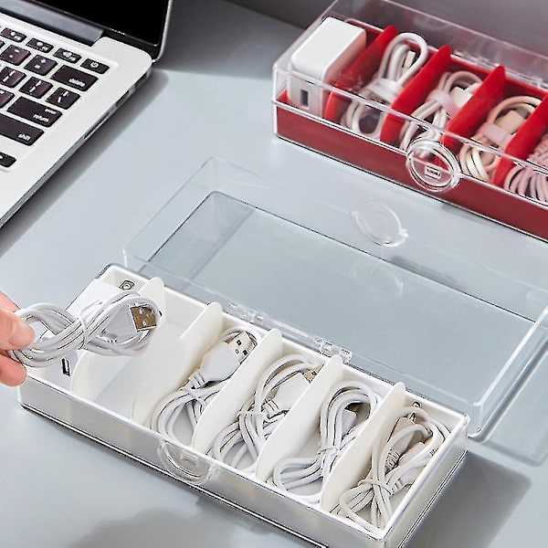 2 stk Transparent Data Kabel Oppbevaringsboks Mobiltelefon Lading (rød)
