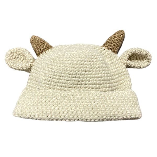 Sööt sarvet korvat Knitted Hat Beanie Hat Villa Hat Kaikkiin tilaisuuksiin kadun kuvaamiseen White