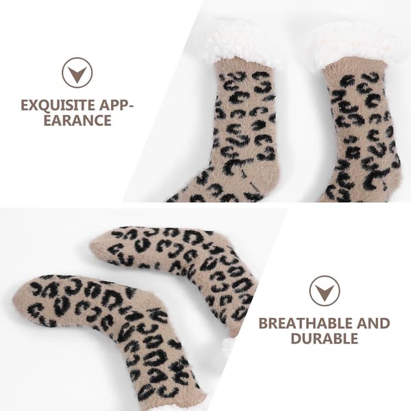 Leopardprint Indendørs Gulvstrømper til Voksne Tykke Varme Vinter Hjemmesko Strømper