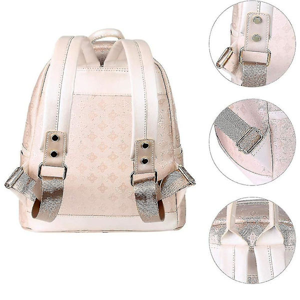 Ryggsäck Dam Elegant PU Läder Ryggsäck Flickor För Kvinnor Svart Beige