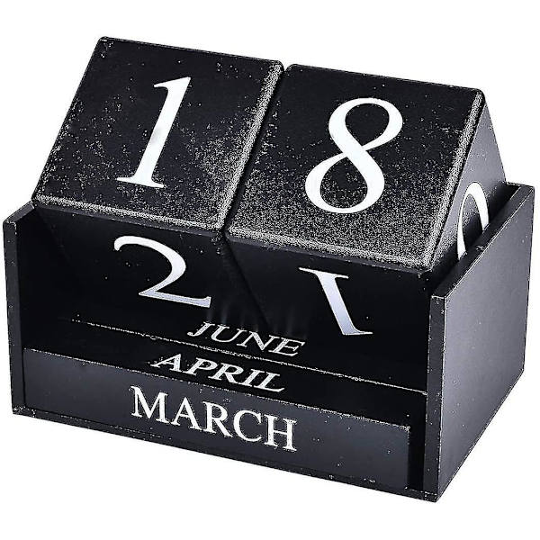 Træblok Kalender - Evig Blok Måned Dato Display Hjem Kontor Dekoration (sort) (shikai)-yuhao