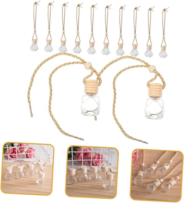 12 st glasparfymflaskor med trälock och hängremmar kompakta transparenta aromdiffusorer