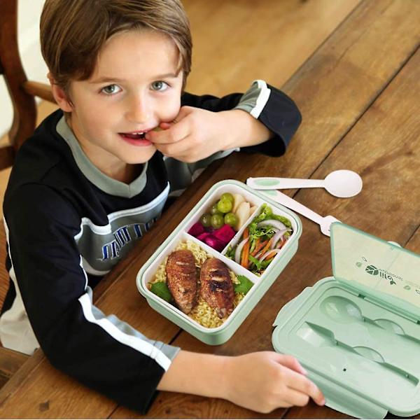 Bentoboks, Matboks, Lufttett Matboks, 3 Rom, Med Skje Og Gaffel