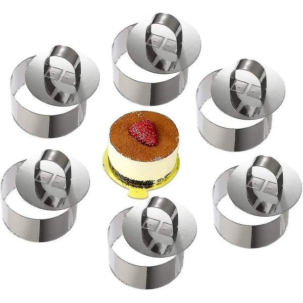 Mousse ringar rostfritt stål tårtcirkel form med tryckare, Smallbee 8 cm diameter, Smallbee set med 6 present