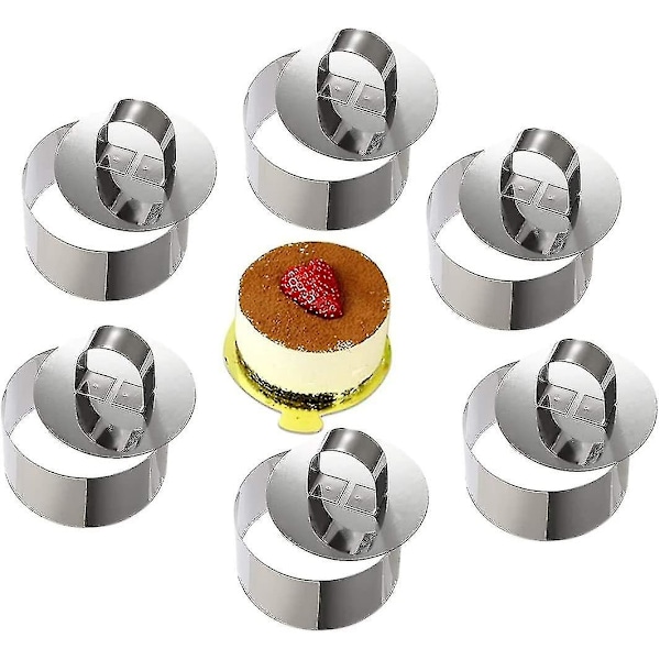 Mousse Ringe i Rustfrit Stål Kagecirkel Kageform Med Trykknap, Smallbee 8cm Diameter, Smallbee Sæt Af 6 Gave