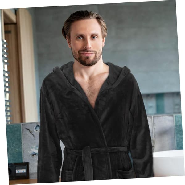Badekåbe til mænd med hætte Håndklædekåbe Sort Polyester Badekåbe til mænd One Size Letvægts Brusekåbe