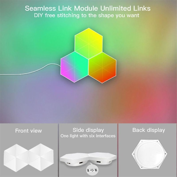 RGB Bluetooth LED Hexagon Lys Indendørs Væghængt Lampe App Fjernbetjening Natlys Computer Spilrum Soveværelse Sengelampe Dekoration (6 Pakker)