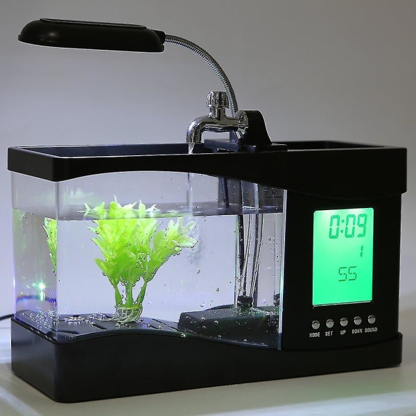 USB Desktop Mini Fish Tank Aquarium LCD Timer Ur LED