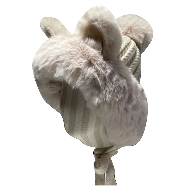 Plush Kattehat med Kunstig Pels Katteører Beanie Hat Plush Katteører Hat Øreklapper Hat Beige