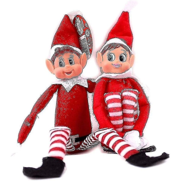 12" dreng/pige de frække julenisser på display hylderekvisit Xmas plyslegetøj Red White Boy Elf
