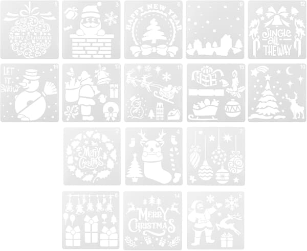 16 stk. julemalingsmaler DIY plastmalingssjablonger