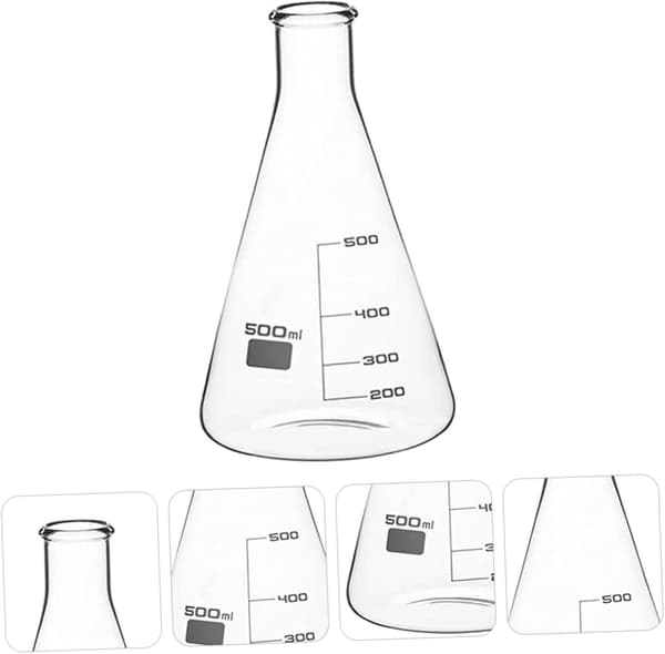 500 ml laboratorieglasskolbe Erlenmeyer-beger med flat bunn og syntetisk materiale