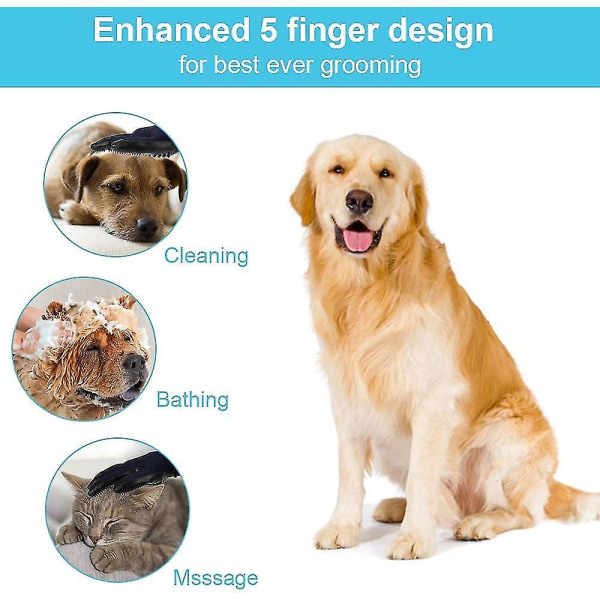 Kæledyrsplejehandsker - Forbedret gummihandske med fem fingre design, nænsomme børster til fjernelse af affald