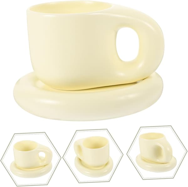 Keramisk kaffekrus og underkop sæt 400 ml hvid fed form keramisk kop