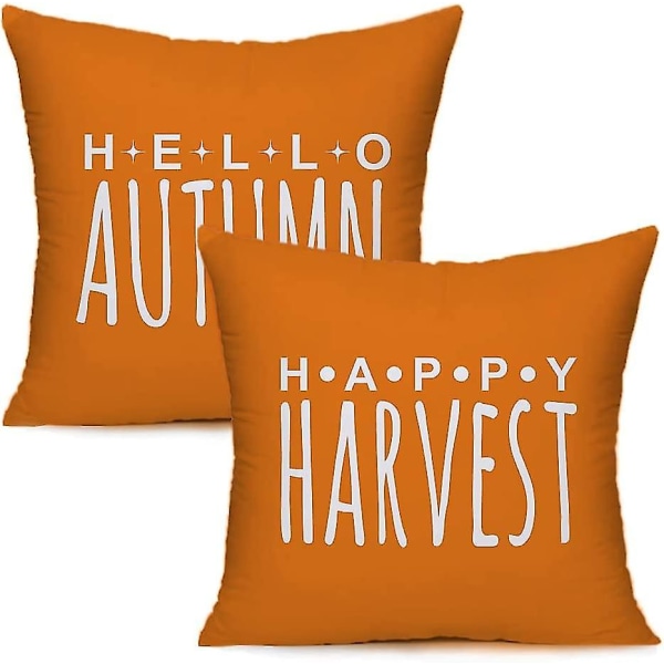 Set med 2 höstkuddfodral 18x18. Hej höst Happy Harvest Farmhouse Orange