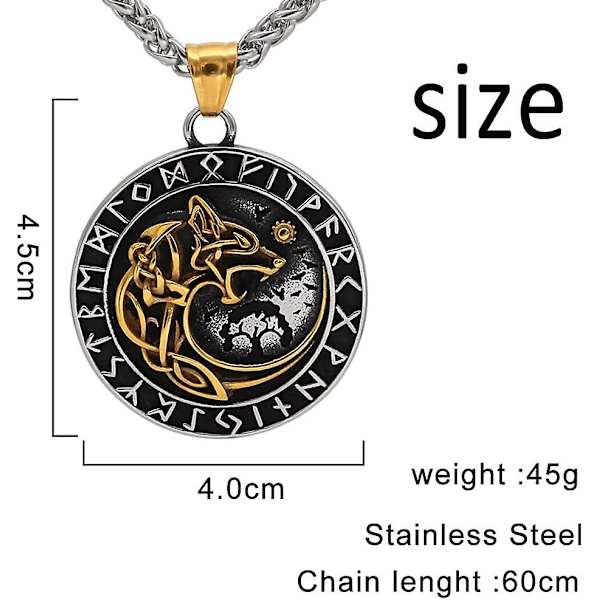 Viking Mænds Rustfrit Stål Fenrir Ulv Rune Halskæde Nordisk Amulett Smykker, 24