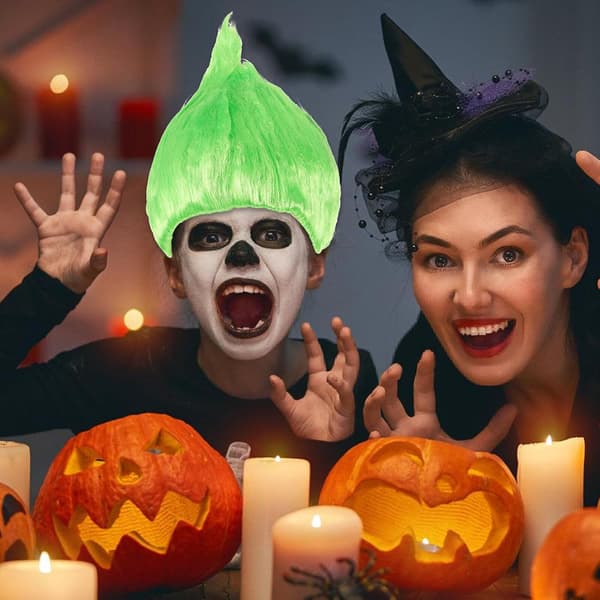 Genius Flame Shape Peruk Grön Karneval Huvudbonad Cosplay Hårstycke