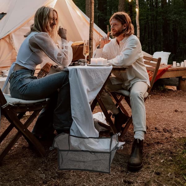 Bärbart hopfällbart campingbord med förvaringskorg i nät, lättvikt