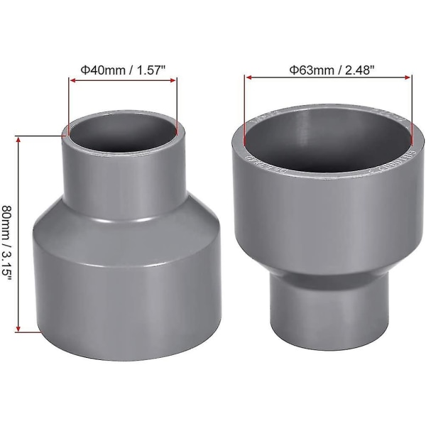 PVC Reducer Kobling Hub til Hub DWV Rørfittings 63 x 40mm