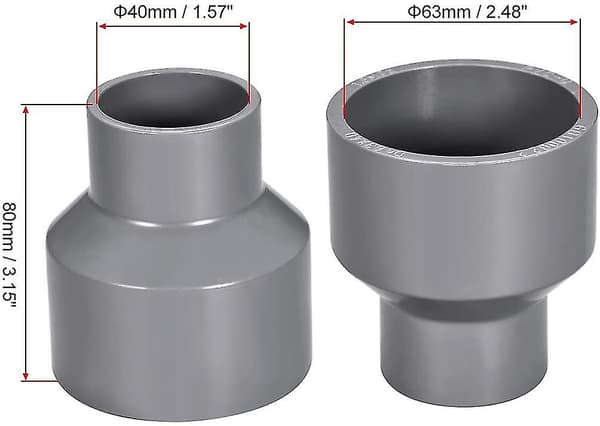 PVC Reduserkobling Hub til Hub DWV Rørfittings 63 x 40mm
