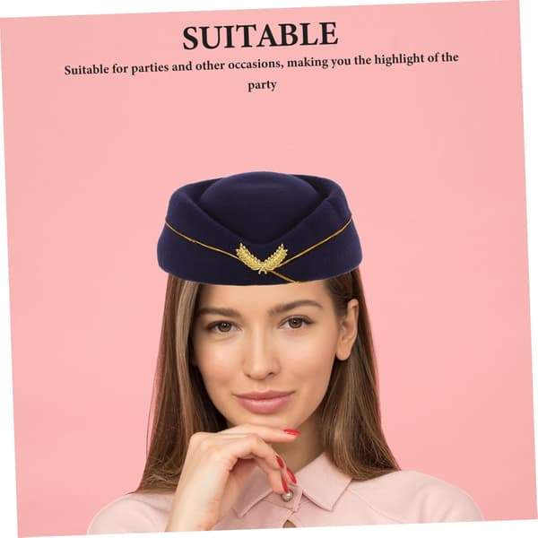 Stewardesse Hat Tilbehør Baret til Flyværtinde Uniform Cosplay Kvinder Vinter Fest Hat Elastikbånd Mørkeblå
