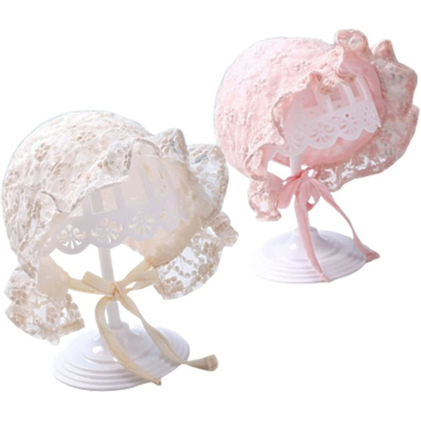 2 stk Baby Bonnet Jenter Blonder Hatt Caps Pustende Bomulls Solhatt For 0-6 Måneder
