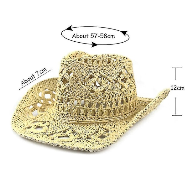 Handgjord Cowboyhatt med Hål för Kvinnor/Män, Bredbrättad Sommarstrandssolhatt, Justerbar