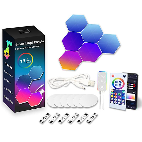 RGB Bluetooth LED Hexagon Lys Indendørs Væghængt Lampe App Fjernbetjening Natlys