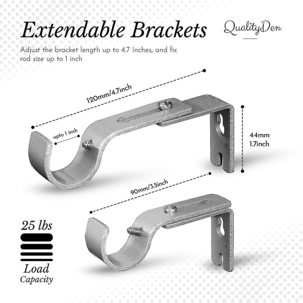 2 stk. Metal Gardinstangsbeslag Sæt Høj Belastning