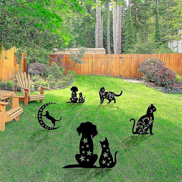 Hult Ud Simulation Sort Kat Hunde Indsæt Kort Havekunst Ornament Akryl