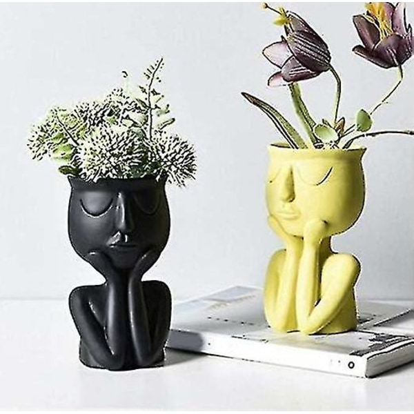 2 stk Gul+rød Kreativ Nordisk Karakter Vase Sukkulenter Planter Abstrakt Blomsterpotte Ansigt Og Blomster Indendørs Vase