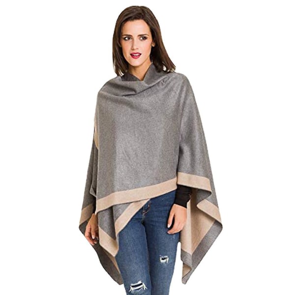 Dame Krage Cape Wrap Sjal Jumper Poncho Topp i Fargematchende Geometri Strik khaki