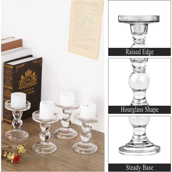 [4 kpl lasisia kynttilänjalkoja, (8 * 8,5 * 11,5 cm) kynttilänjalka pyöreällä pohjalla, vakaa kartiomainen kynttilä Ho