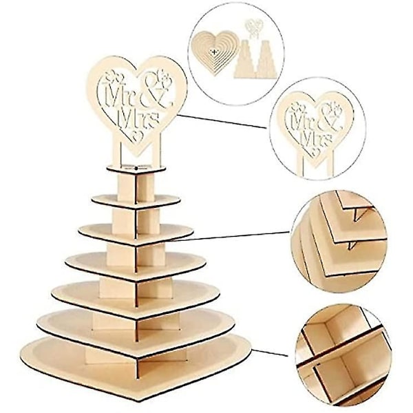 Personifierad 7-vånings Chokladställ i Trä, Hjärtaformat 3D