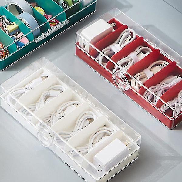 2 stk Transparent Data Kabel Oppbevaringsboks Mobiltelefon Lading (rød)